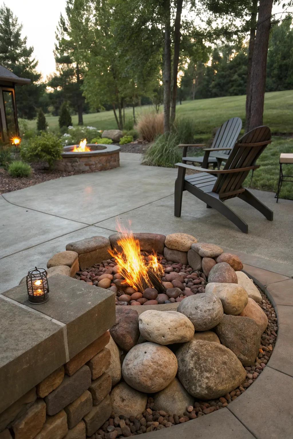 Natural stone accents add rustic charm to the patio.
