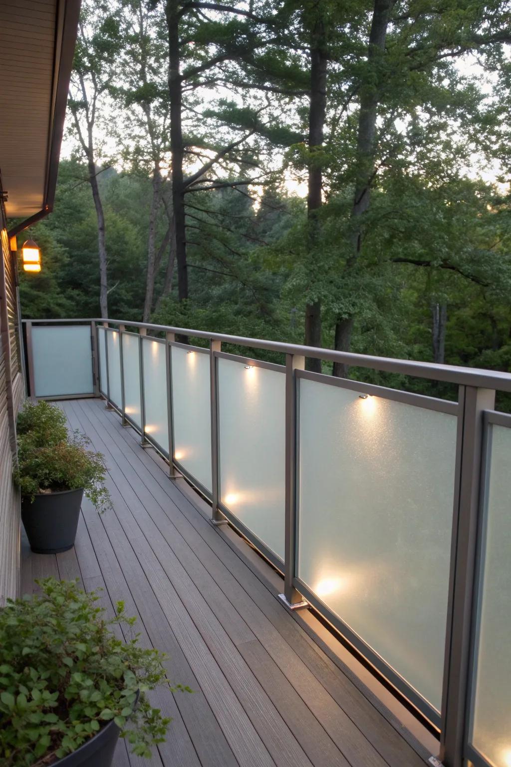 Frosted glass panels deliver modern elegance and privacy.