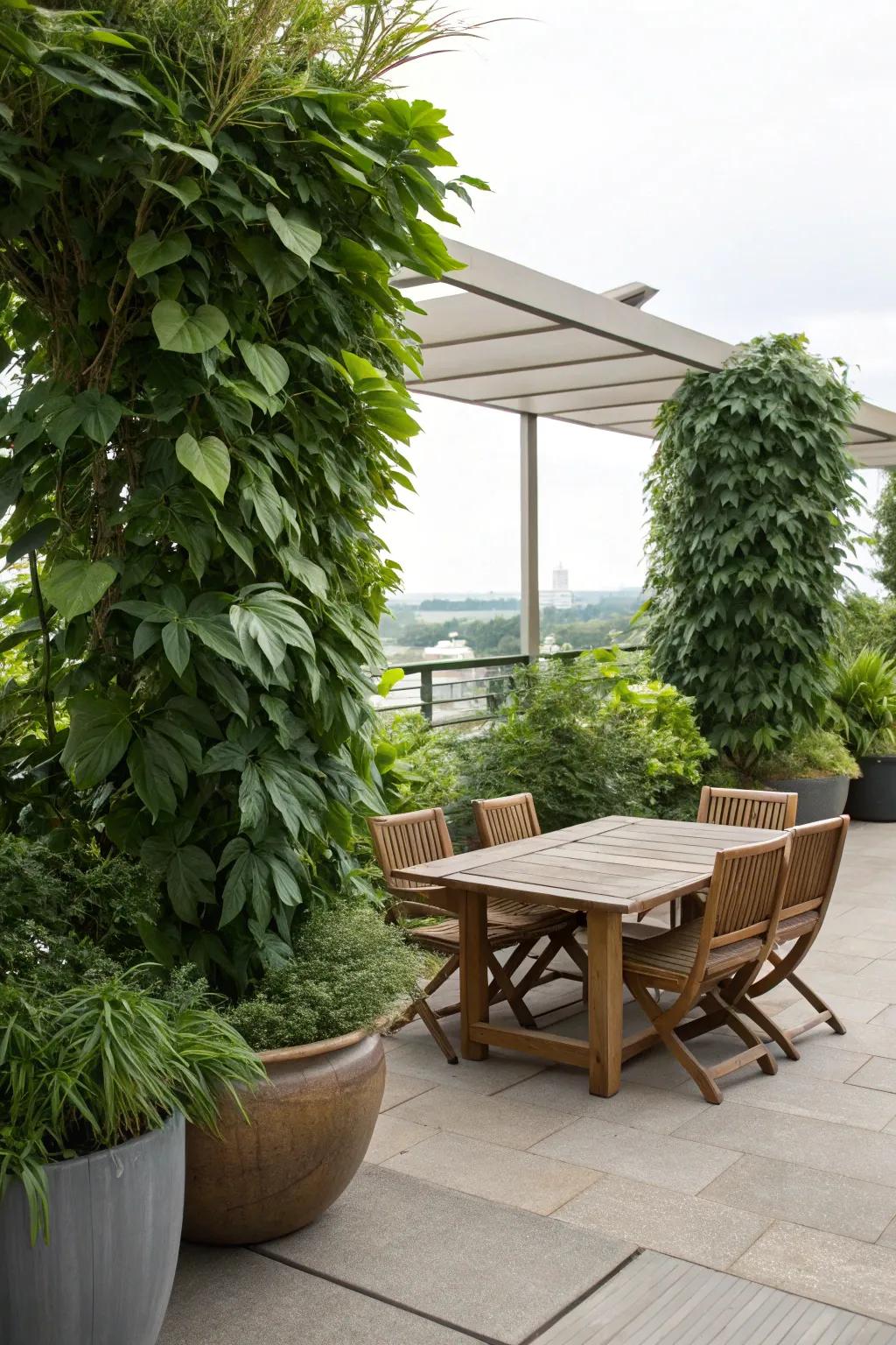 Potted plants creating flexible privacy solutions.