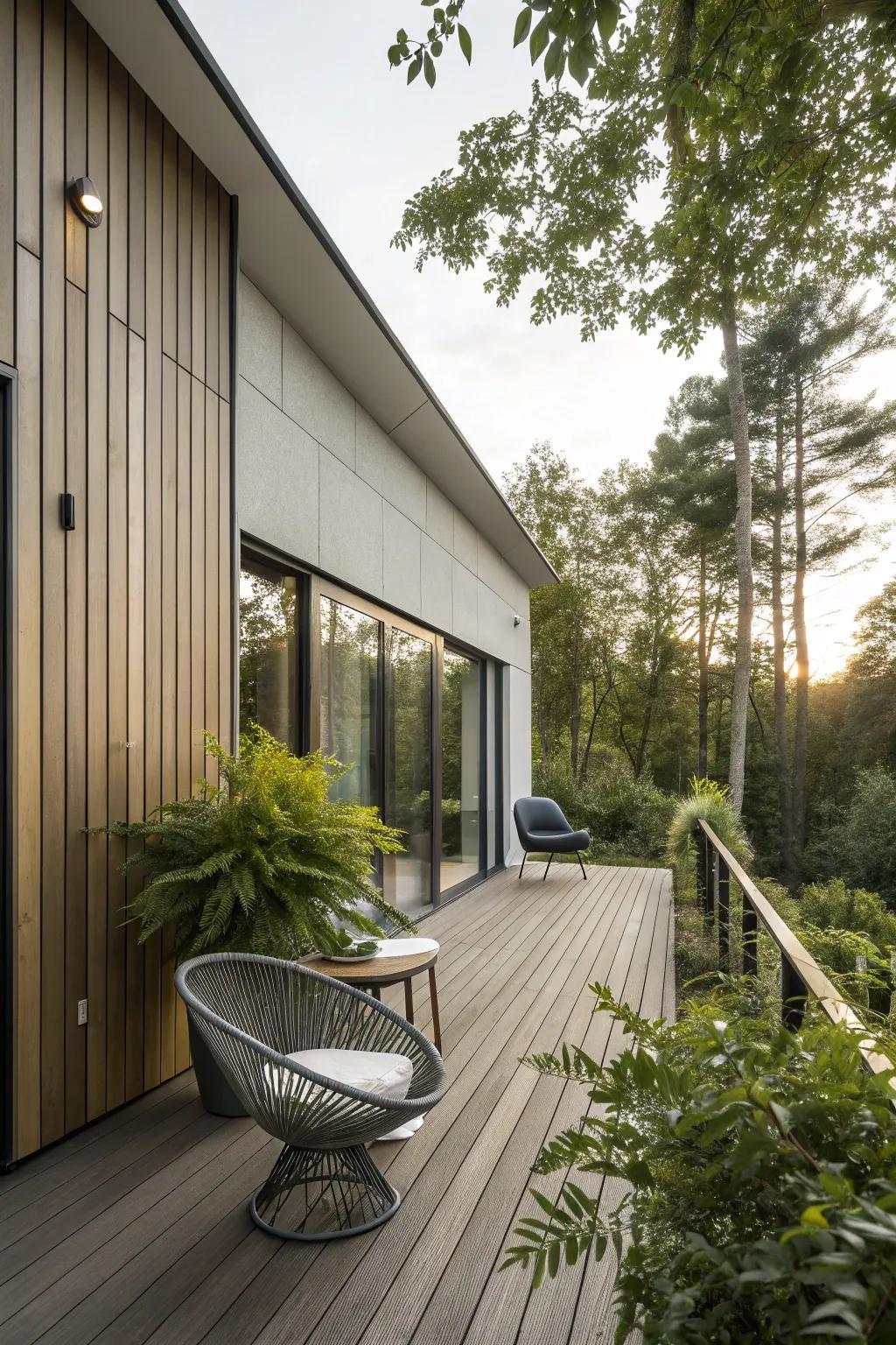Cladding walls offer privacy and noise reduction.