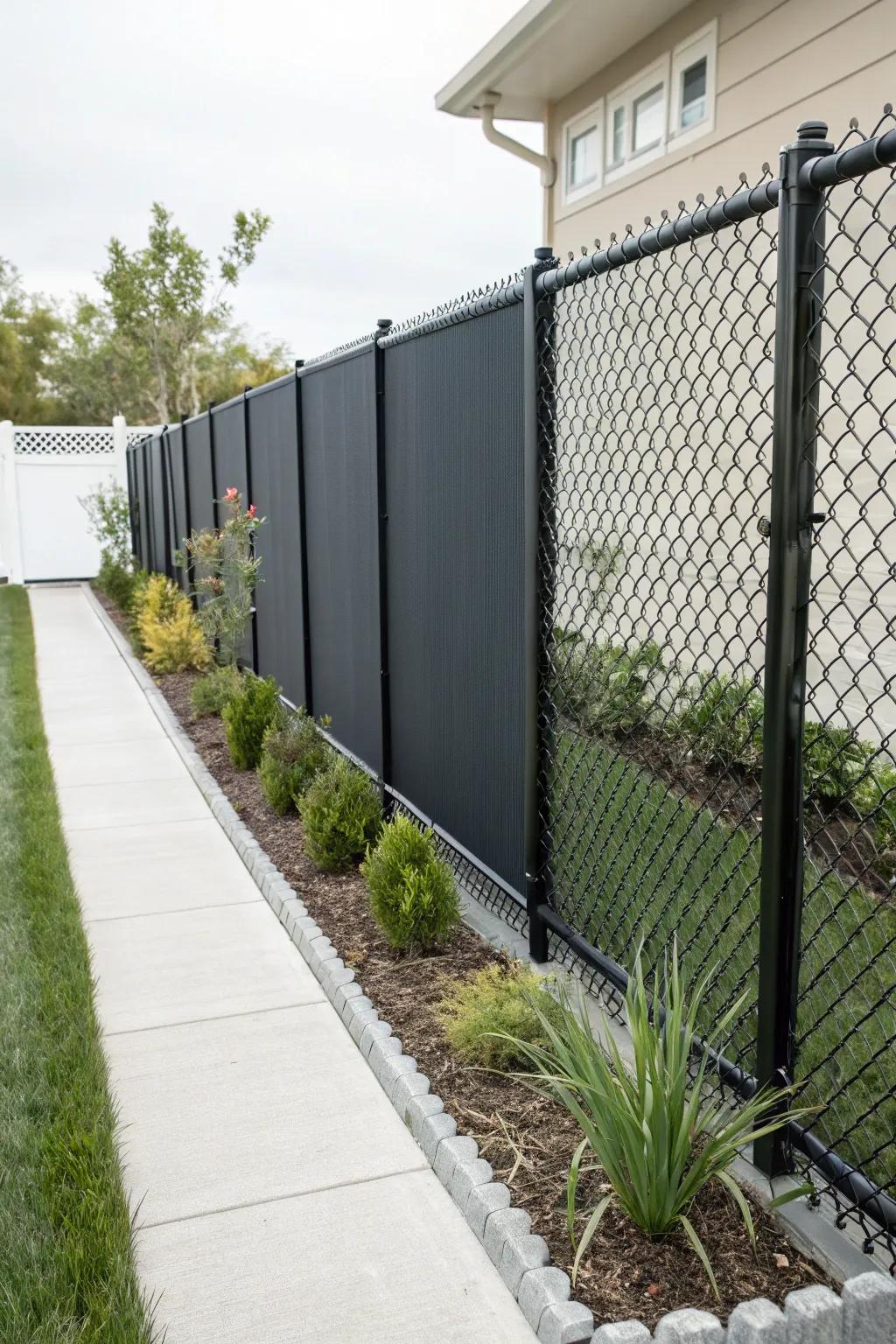 Vinyl panels offer a sleek and low-maintenance privacy option.