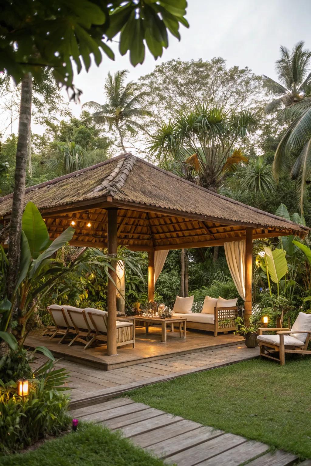 A tropical-themed quincho that brings vacation vibes to your home.