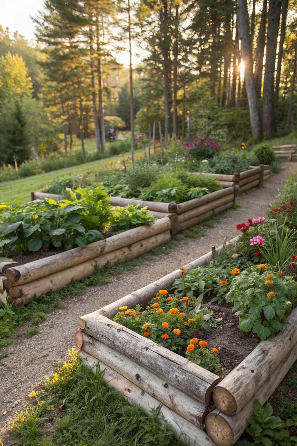 Natural logs provide a rustic and woodland feel to garden borders.