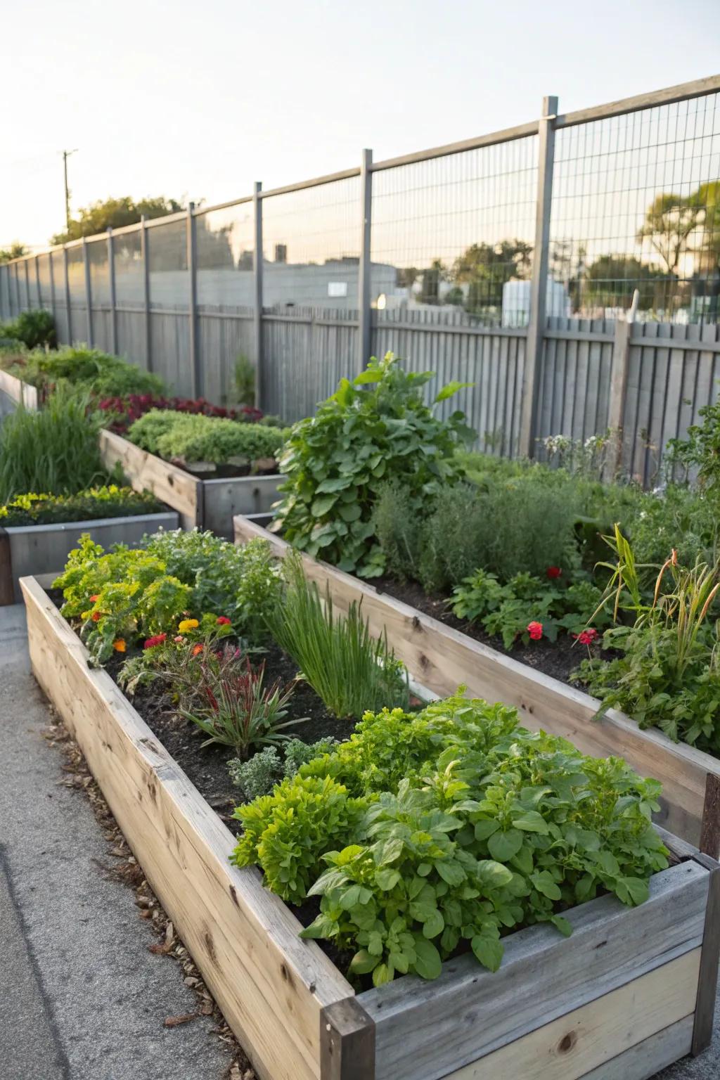 Edible gardens provide fresh ingredients and visual appeal.
