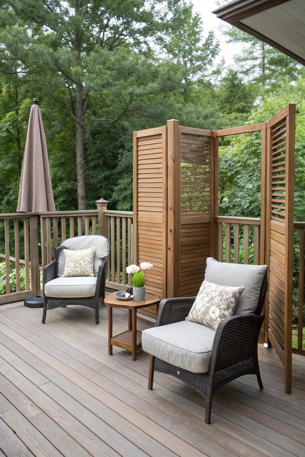 Enjoy a secluded retreat with stylish privacy screens.