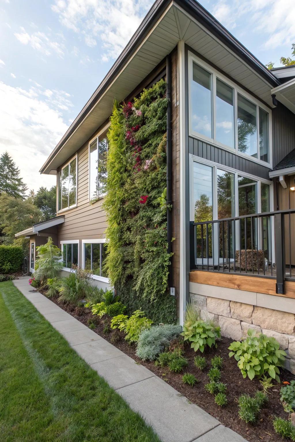 Vertical garden walls add greenery in a creative, space-saving way.