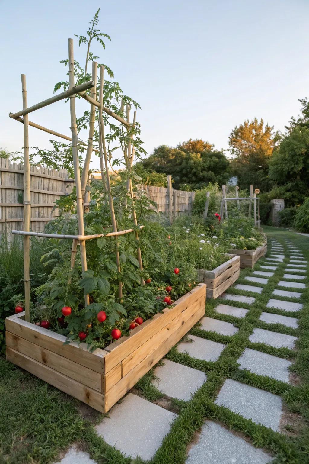 Bamboo frames add a sustainable and natural touch to gardens.
