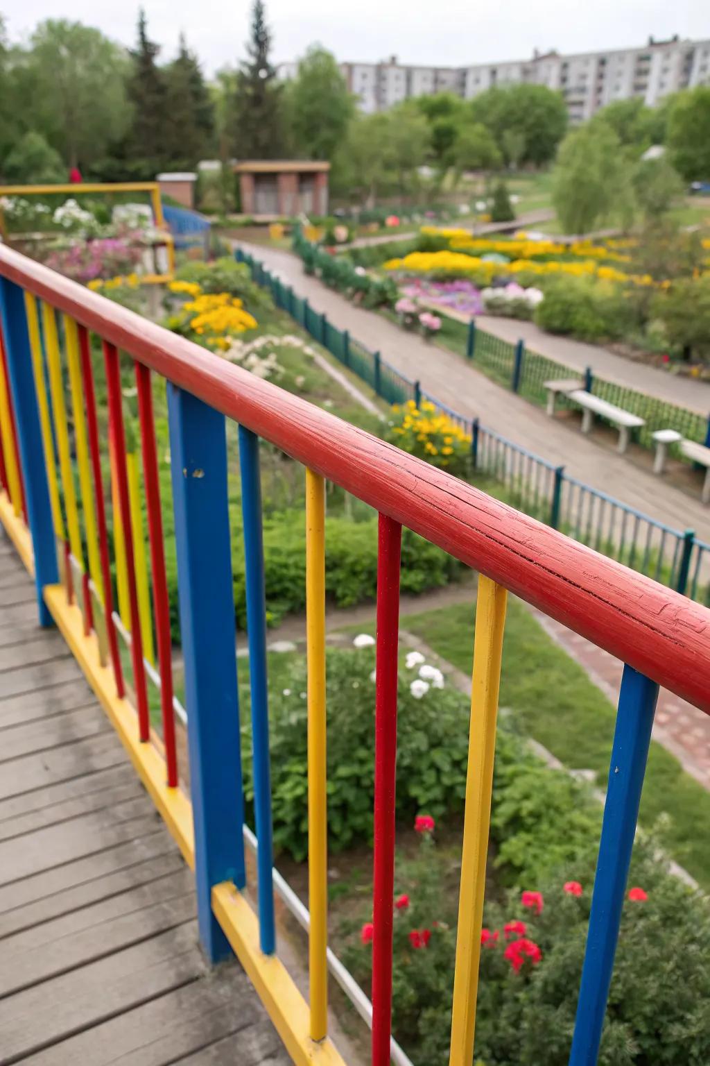 Add a splash of color to your deck with vibrant rebar railings.