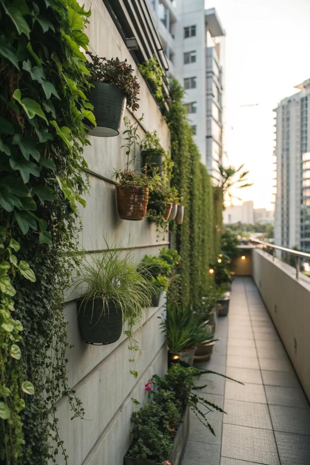 Vertical gardening maximizes space and greenery.