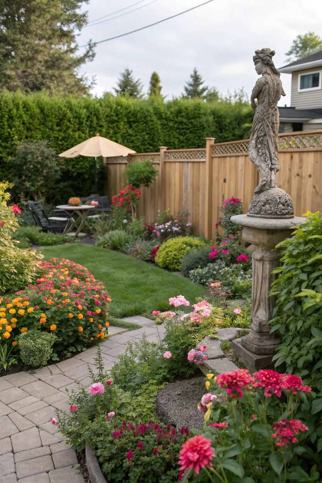 Art pieces add personality and intrigue to your backyard.