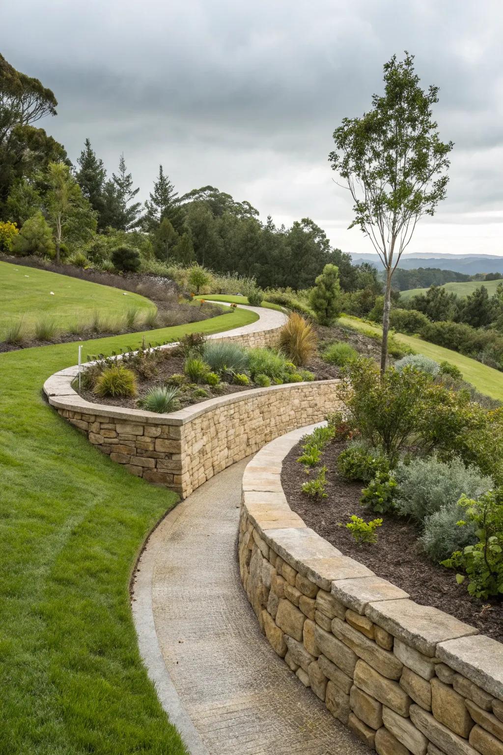 Add flow and harmony with elegant curved retaining walls.