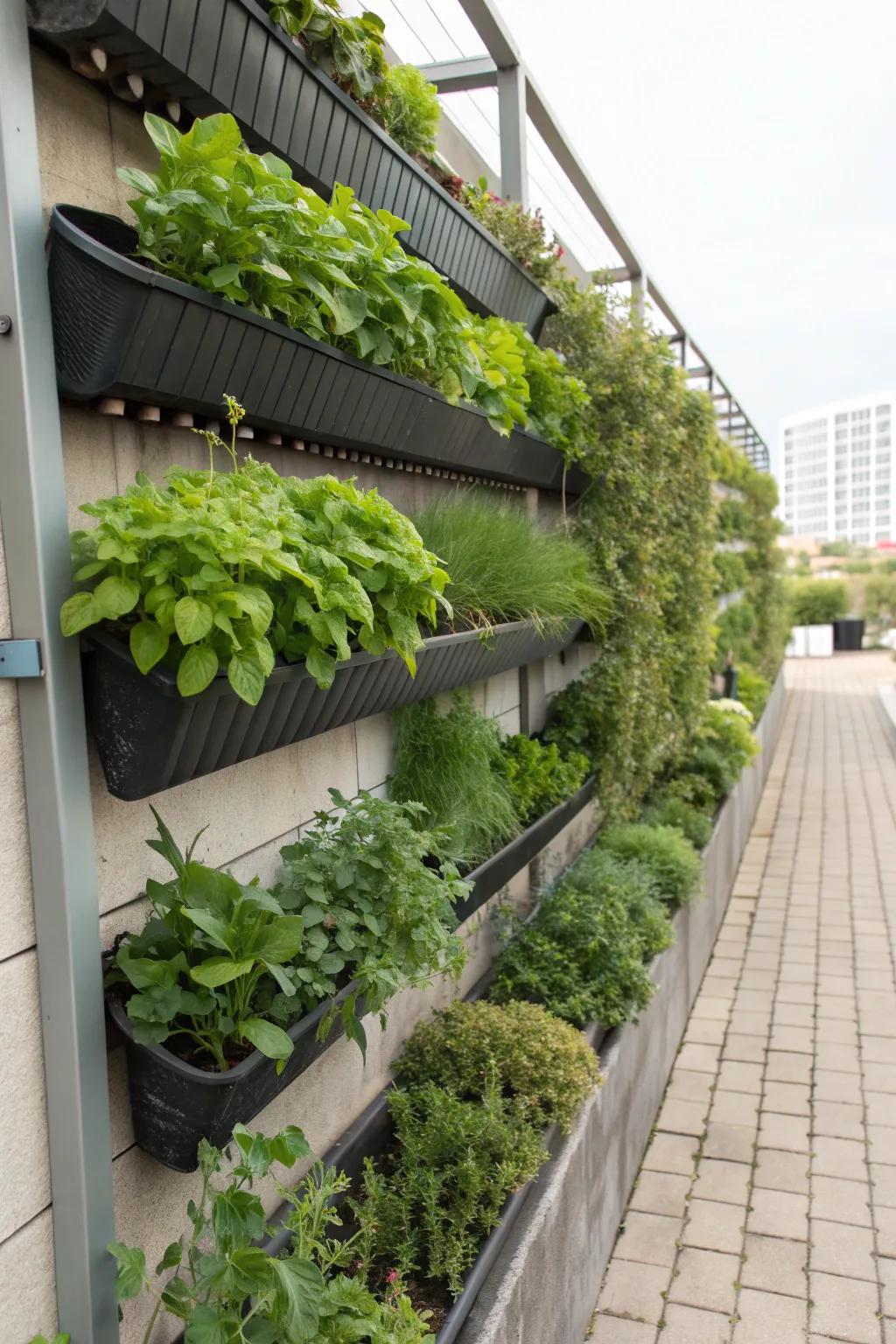 A retaining wall transformed into a vertical vegetable garden.