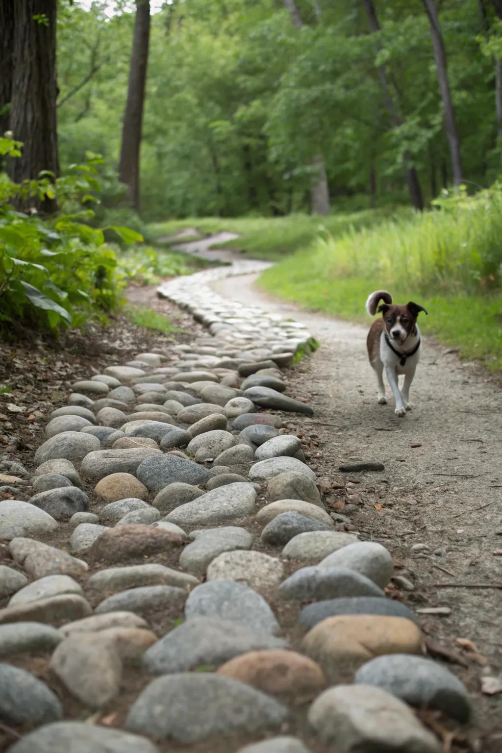 A pet-friendly river rock path for furry companions.