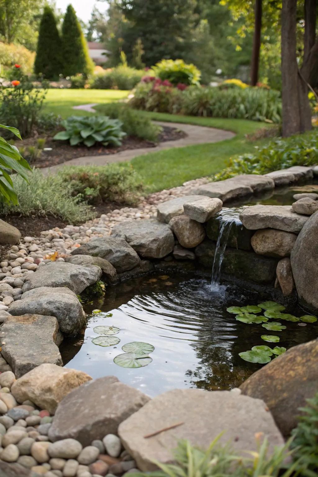Integrating water features with rock edging