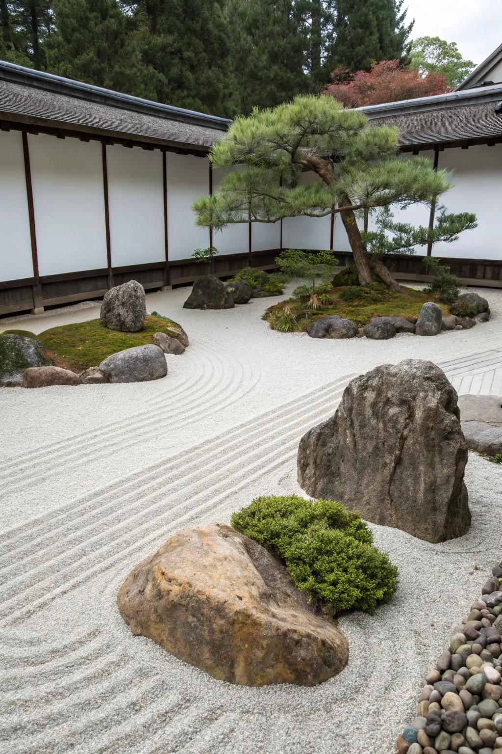 A minimalist rock garden exudes elegance with its simplicity.