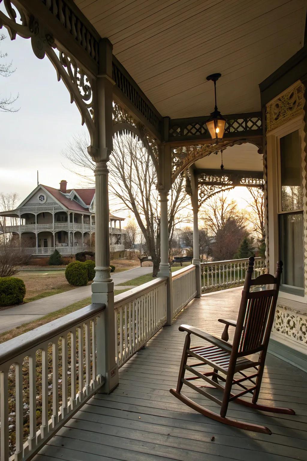 Enhance your porch with architectural details for a cozy retreat.