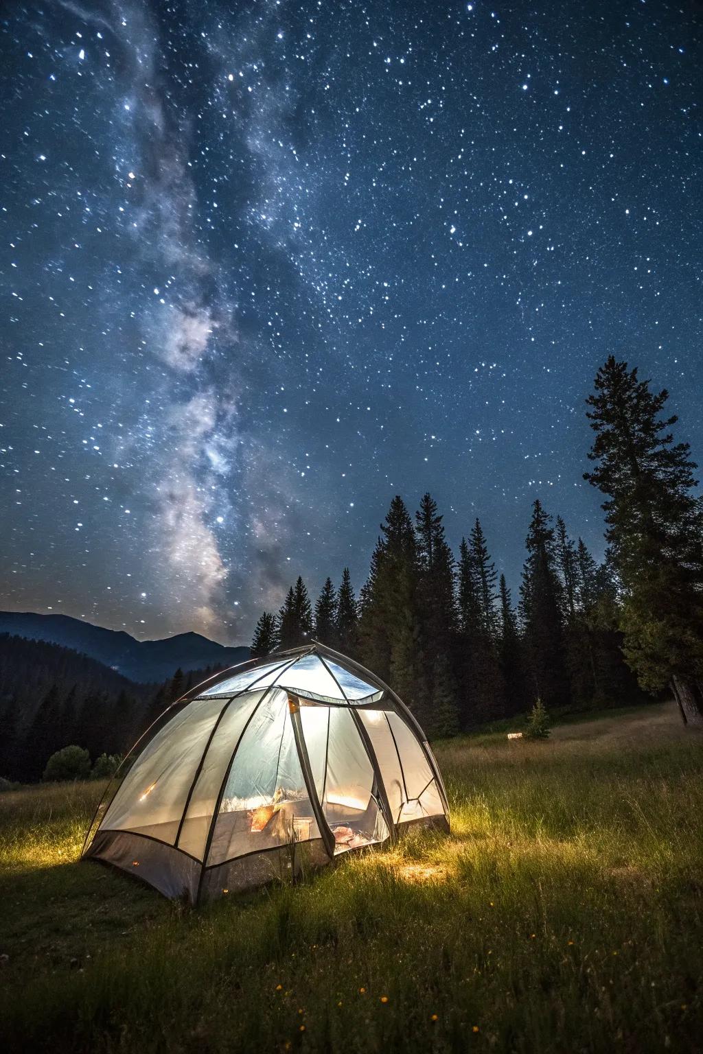 A tent designed for stargazing under the night sky.