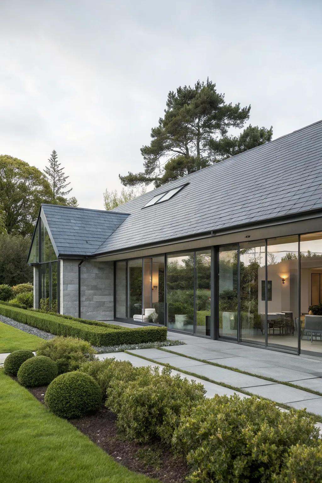 Sophistication with a slate gray roof.