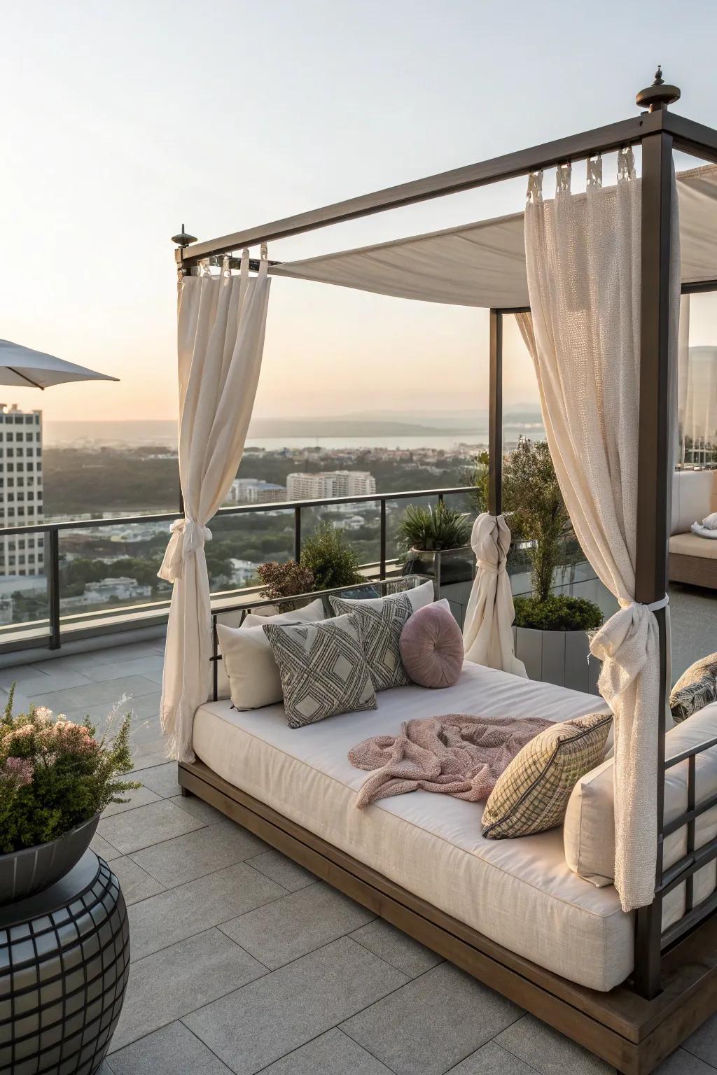 Relax luxuriously on a rooftop daybed.