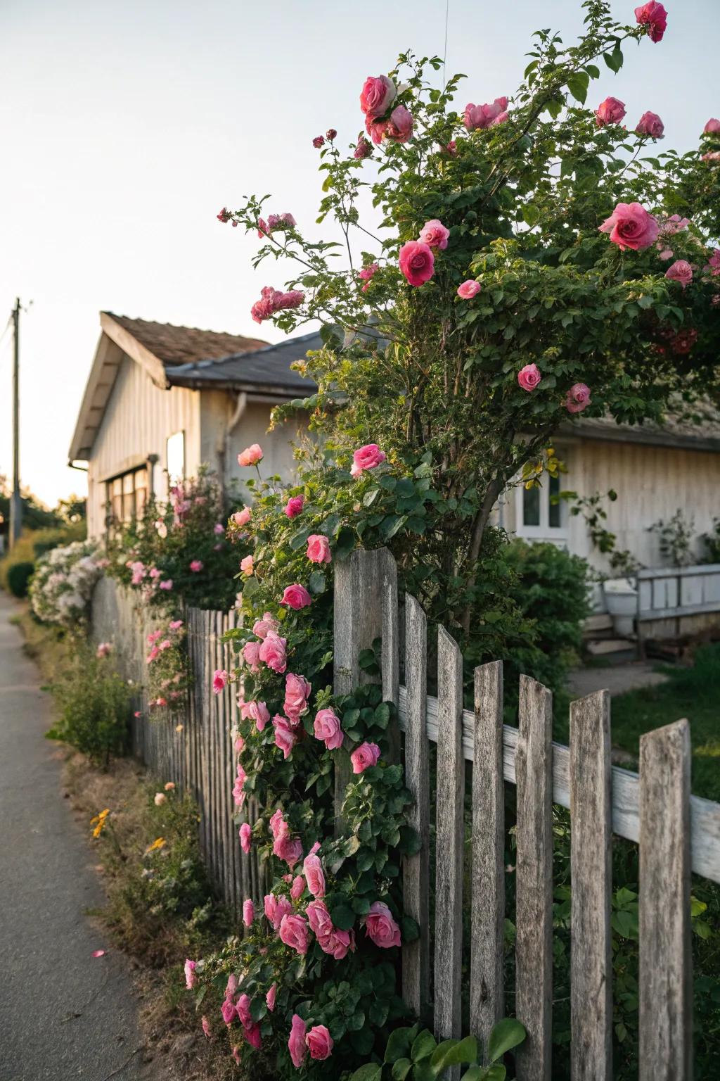 Add countryside charm with rustic rose fences.