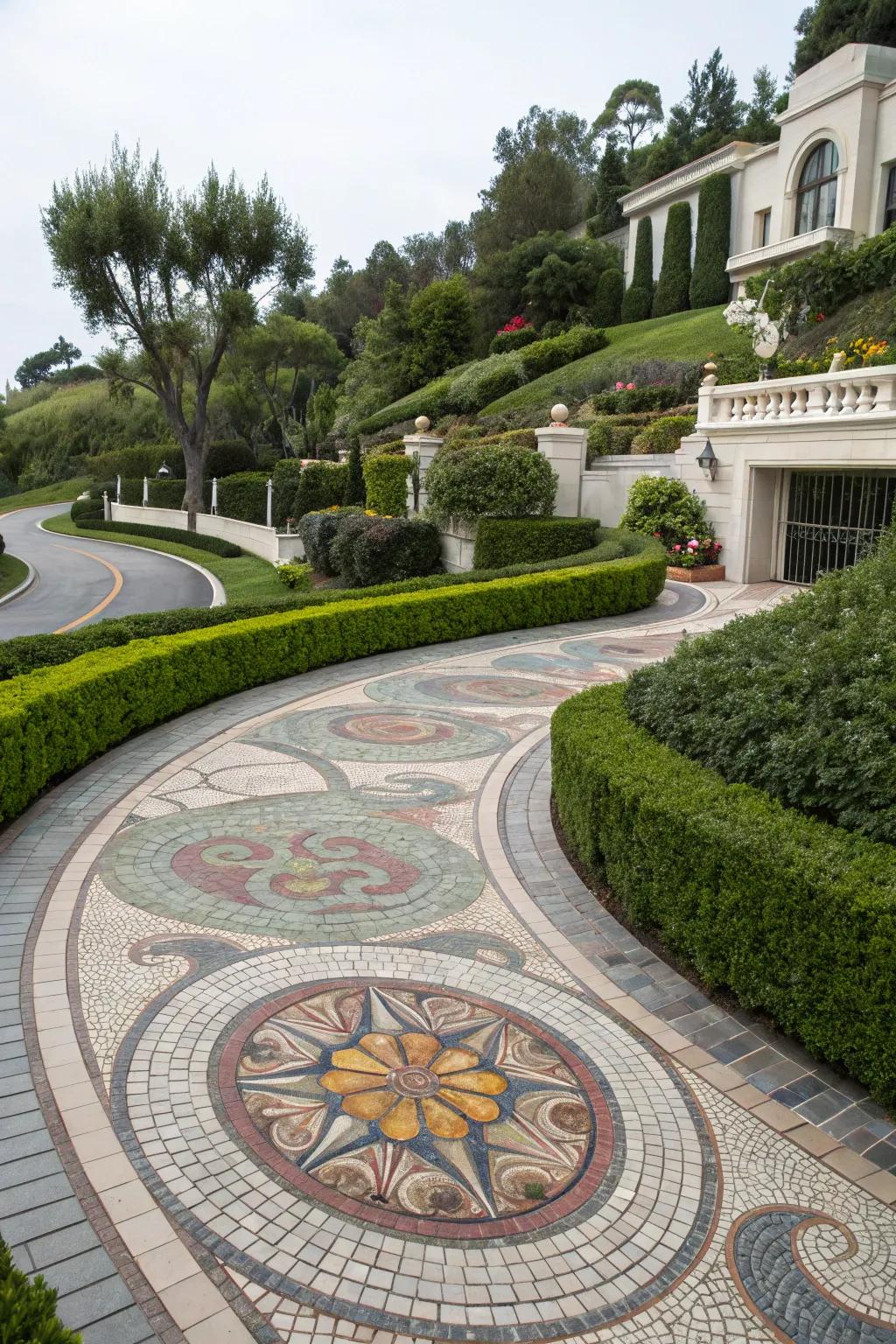 Add a unique flair with an artistic mosaic pathway.