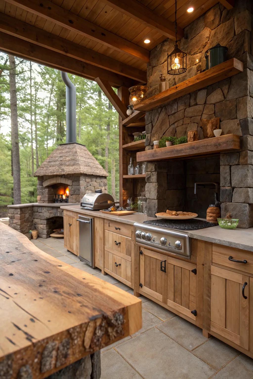 Live-edge wood countertops add a unique, natural beauty.
