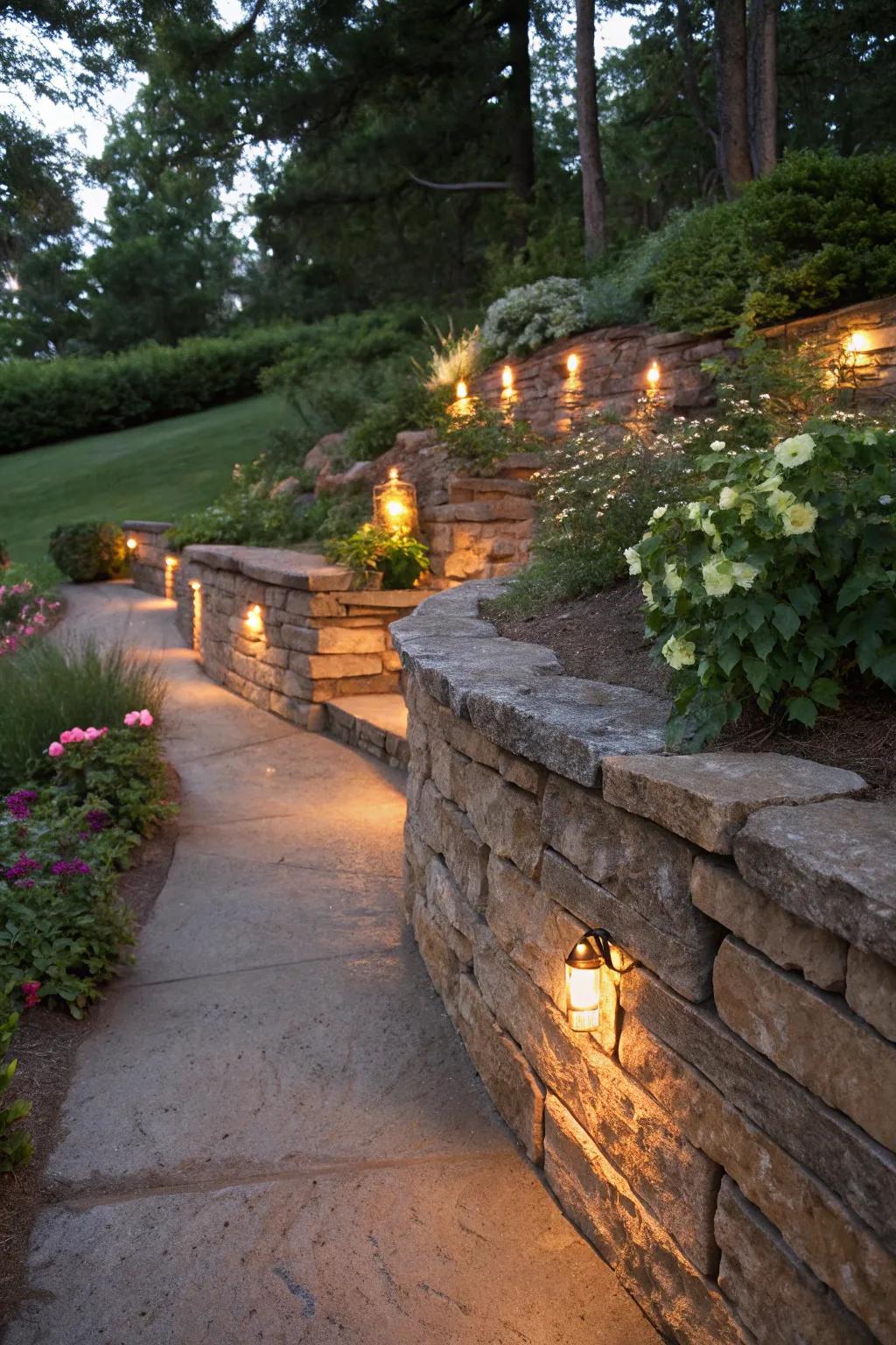 Enchanting garden lighting with rustic charm.