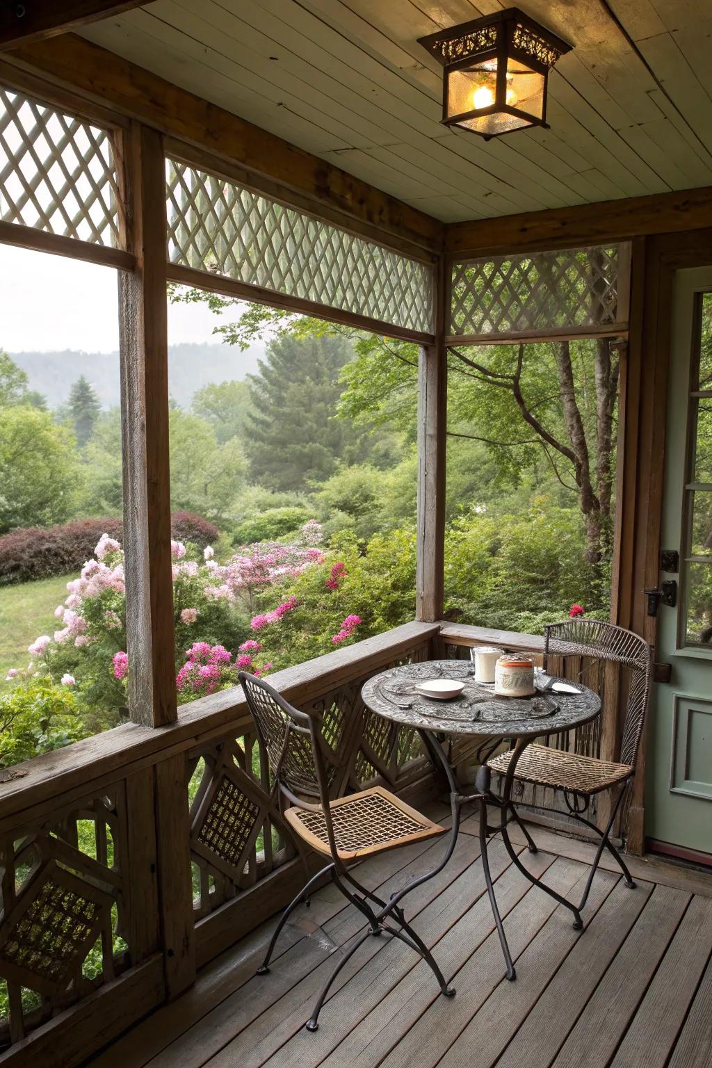A bistro table for enjoying morning coffee.