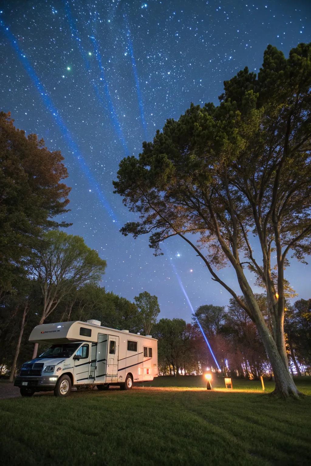 Laser lights create a spectacular starry night effect around your RV.