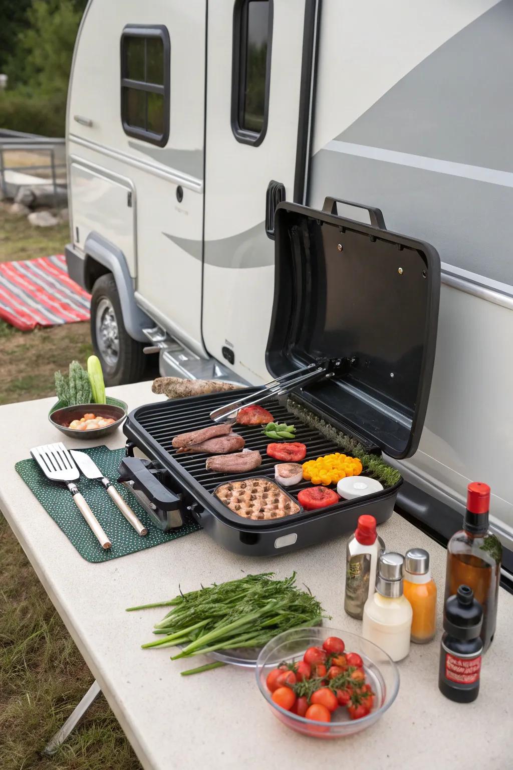 A portable grill provides the ultimate outdoor cooking experience.