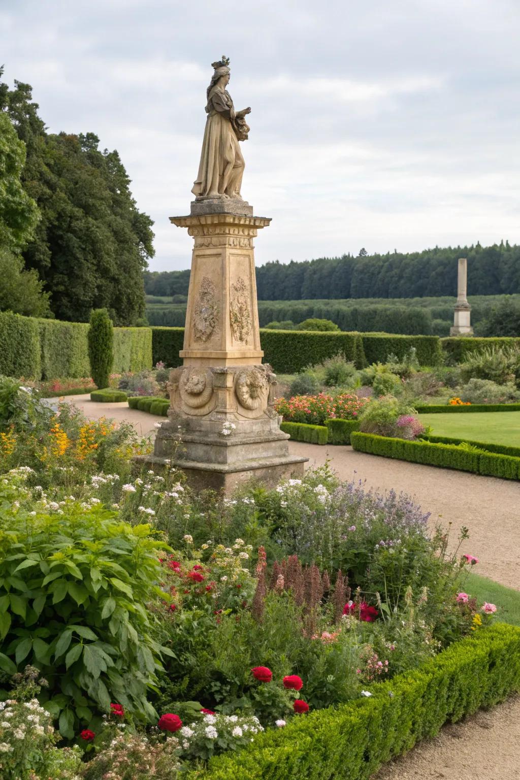 An artistic sandstone sculpture enriching the garden.