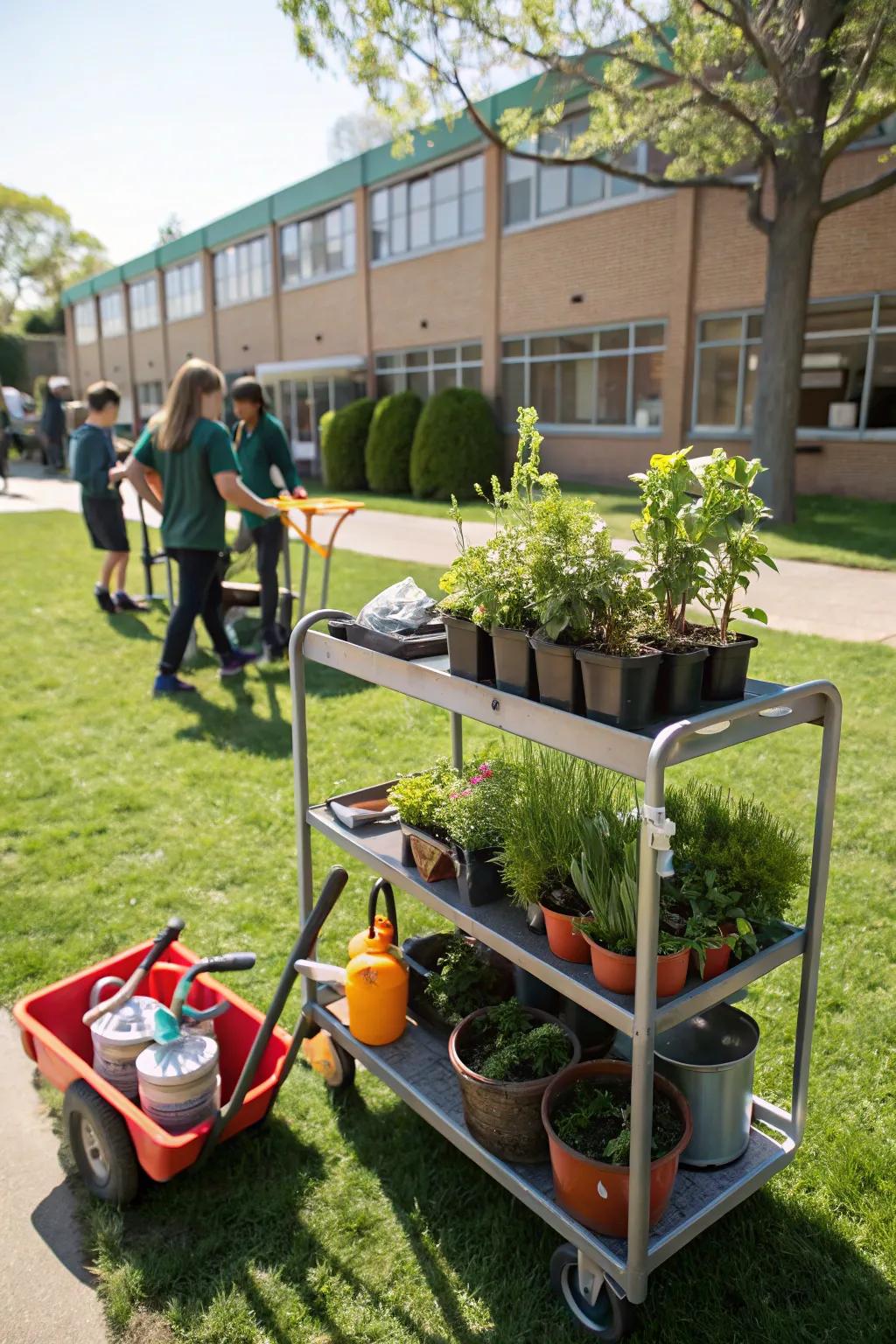 A mobile garden cart, bringing the joys of gardening directly to the classroom.