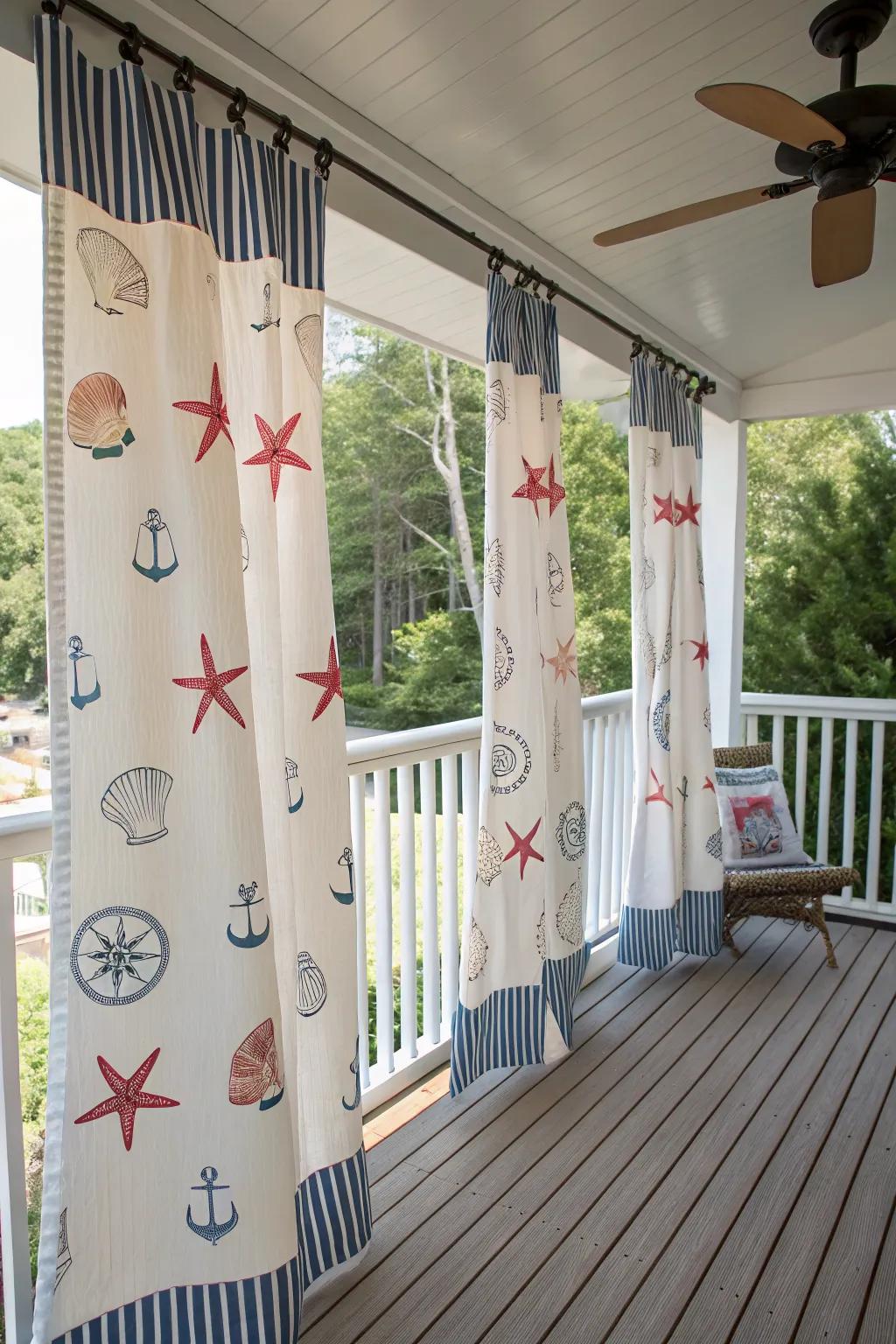 Striped curtains add a playful and nautical touch.