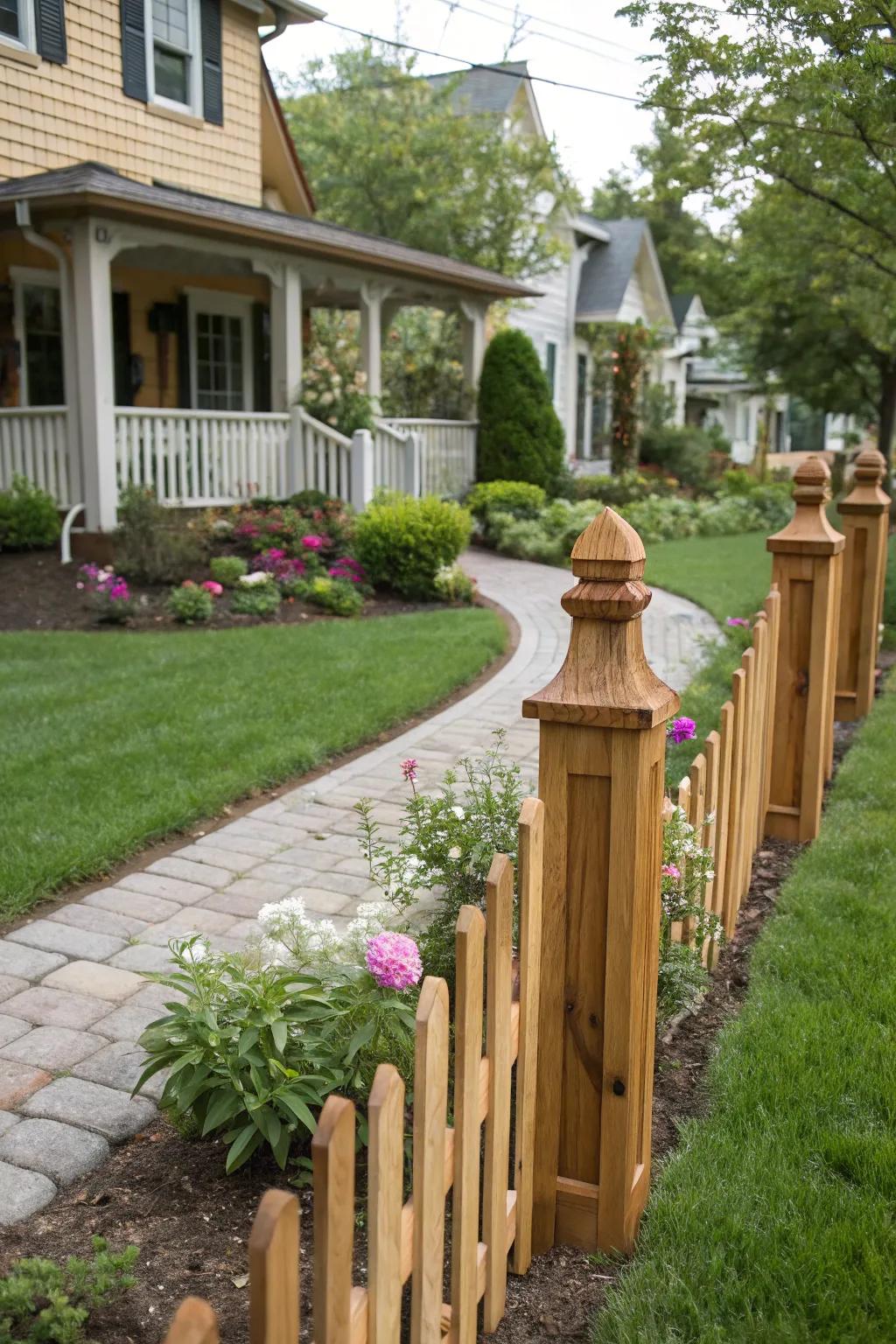 Wooden structures adding warmth and definition to the property edge.