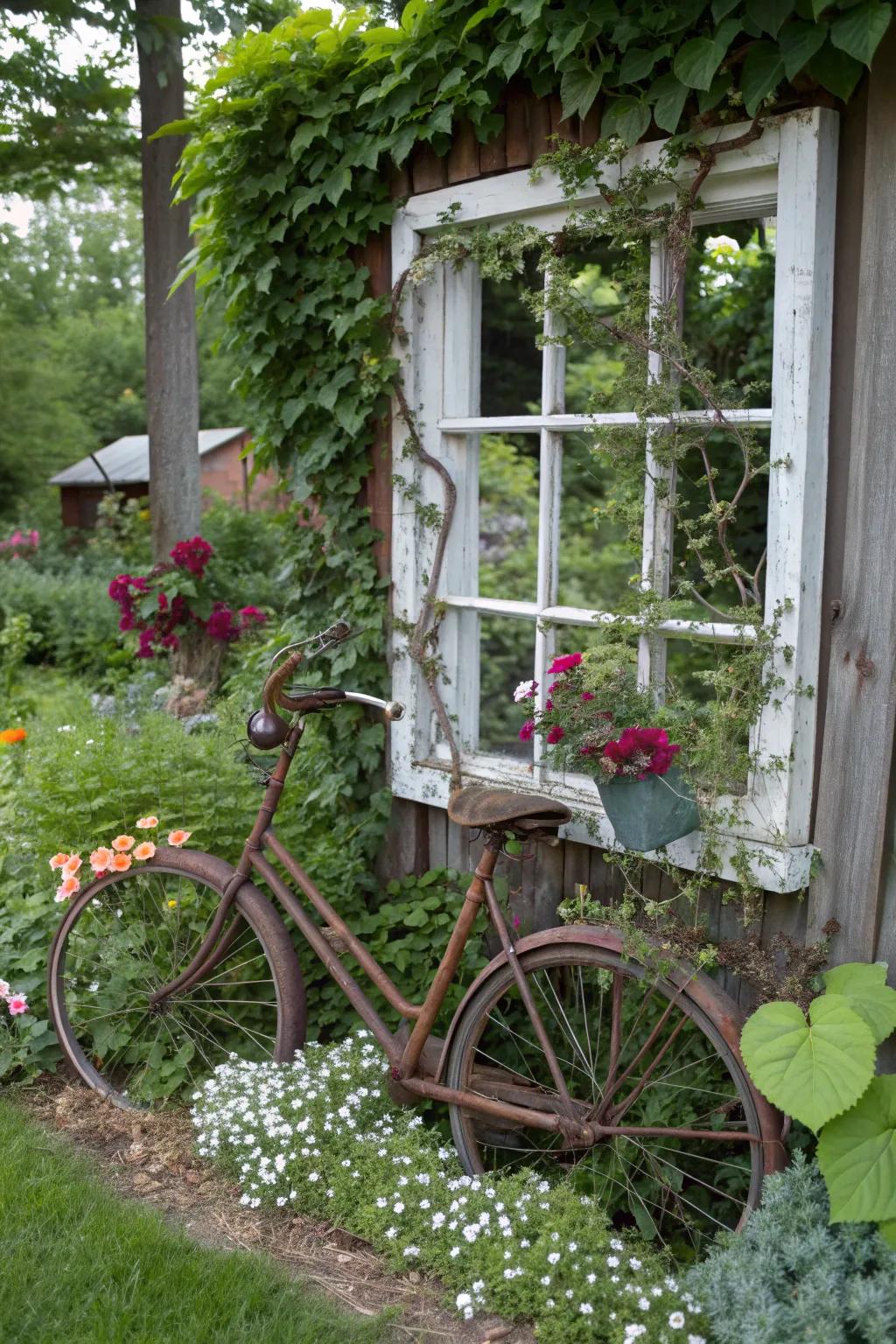 Unexpected vintage finds create conversation pieces in the garden.