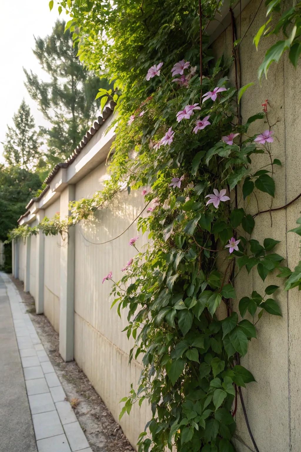 Vines add vertical interest and soften hard surfaces.