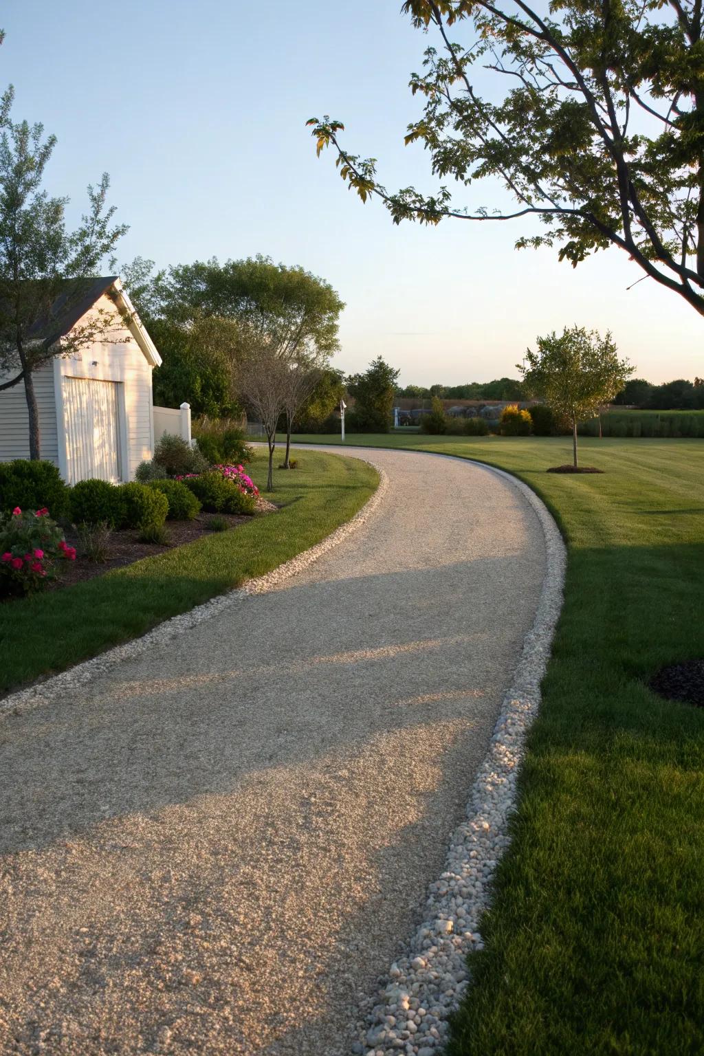 Gravel paths add texture and definition to the driveway.