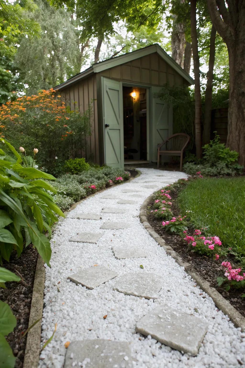 A distinctive walkway that adds a modern touch to your shed.