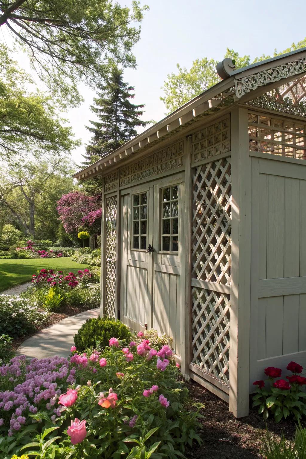 A lattice work overhang that combines elegance with practicality.