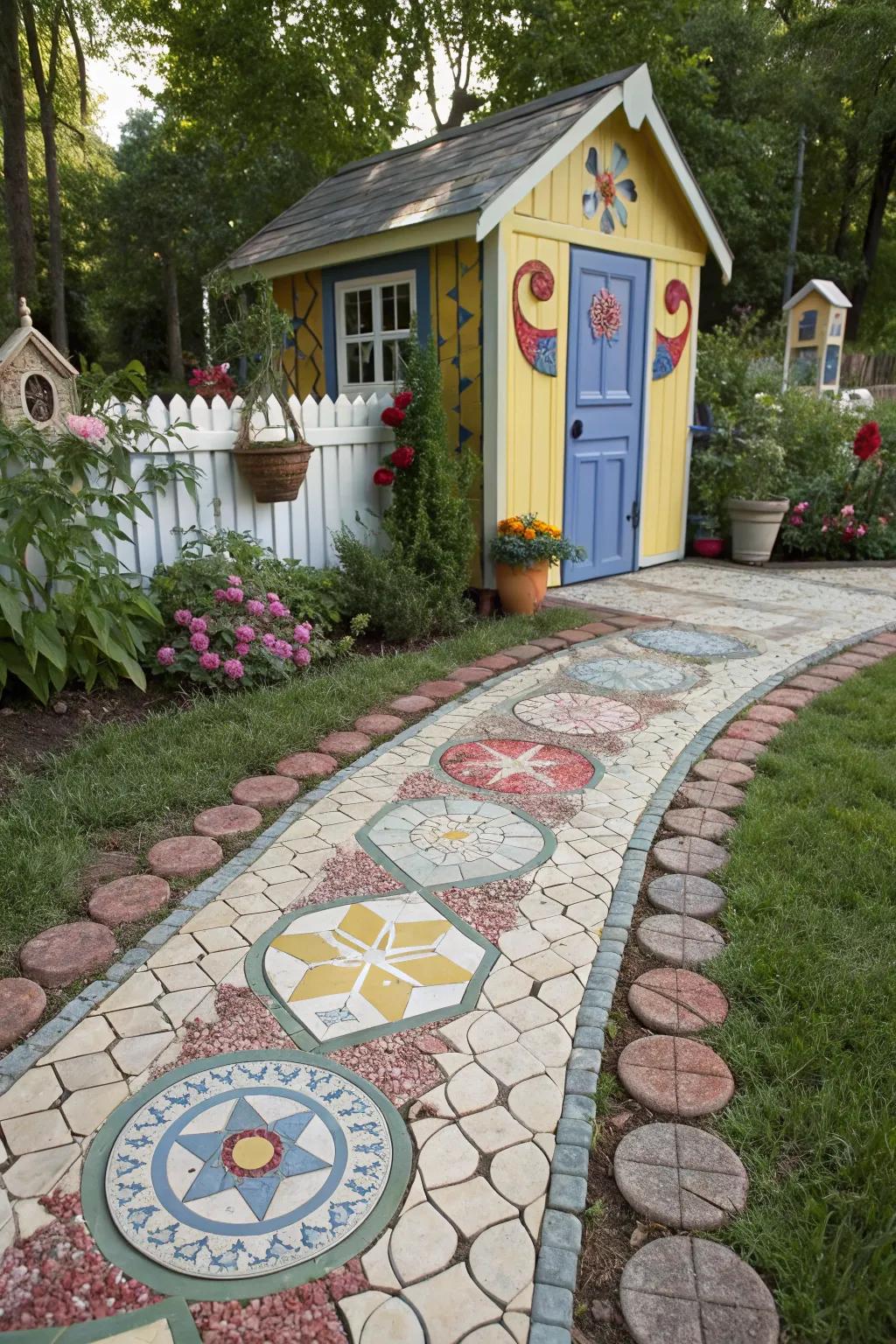 Mosaic paths add personality and color to your garden.