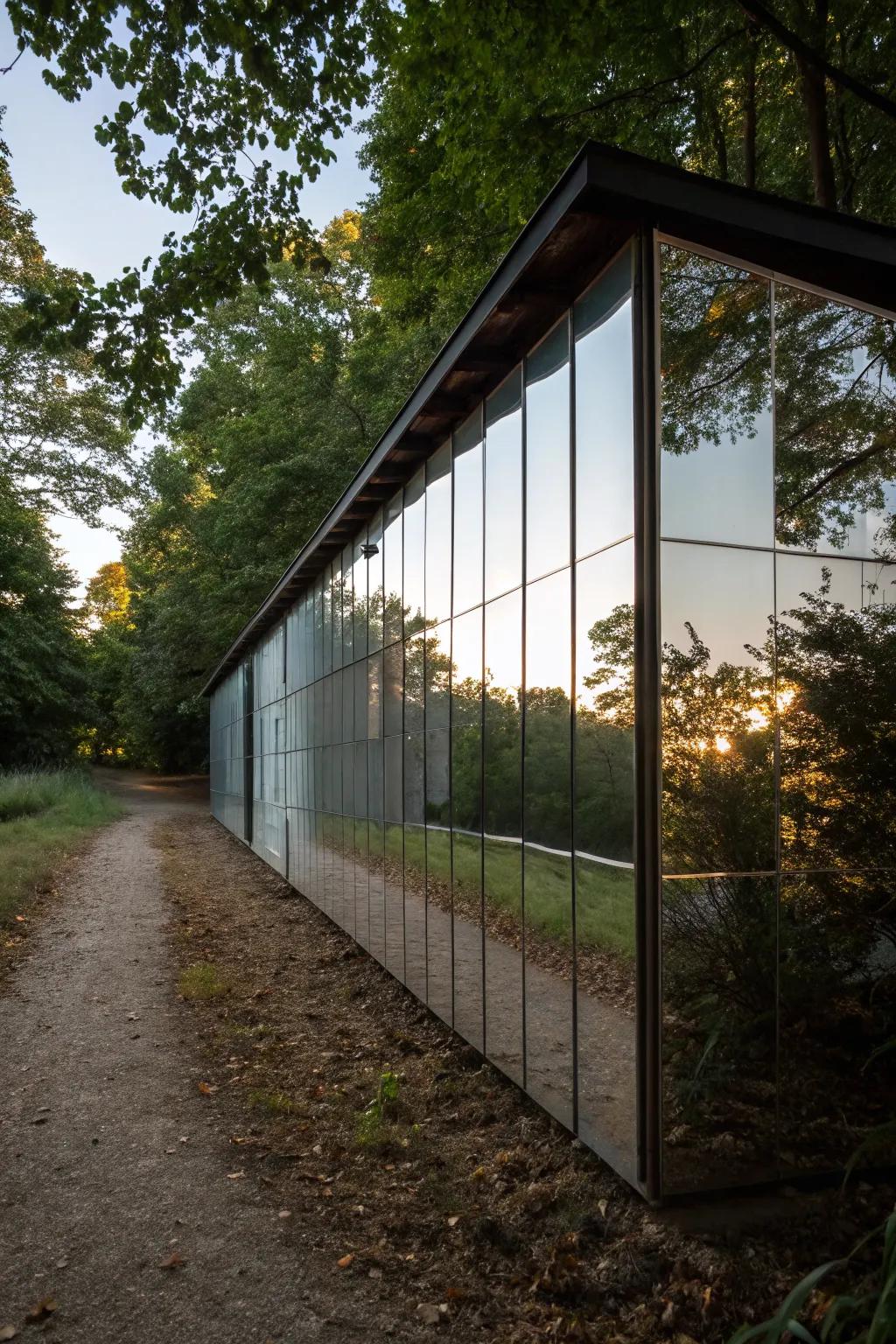 Mirrored panels create a spacious and sophisticated shed.
