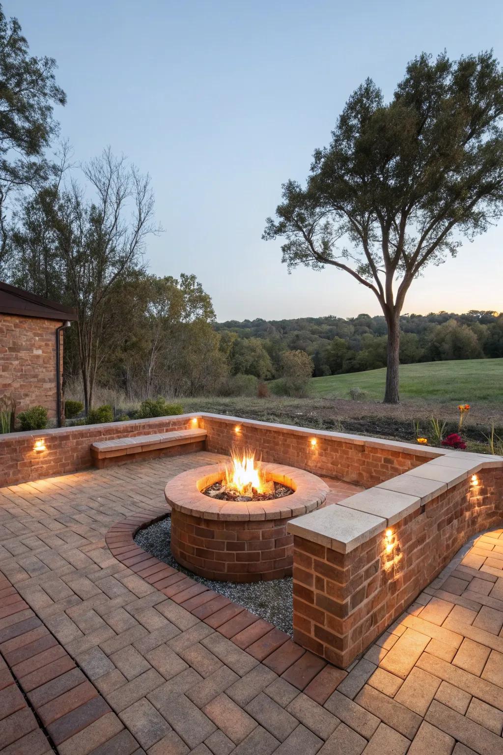 Enhance your fire pit with a charming brick surround.