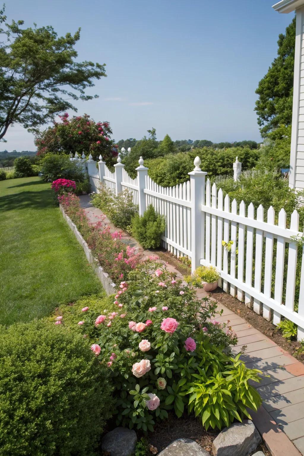 Picket fences add traditional charm to any side yard.