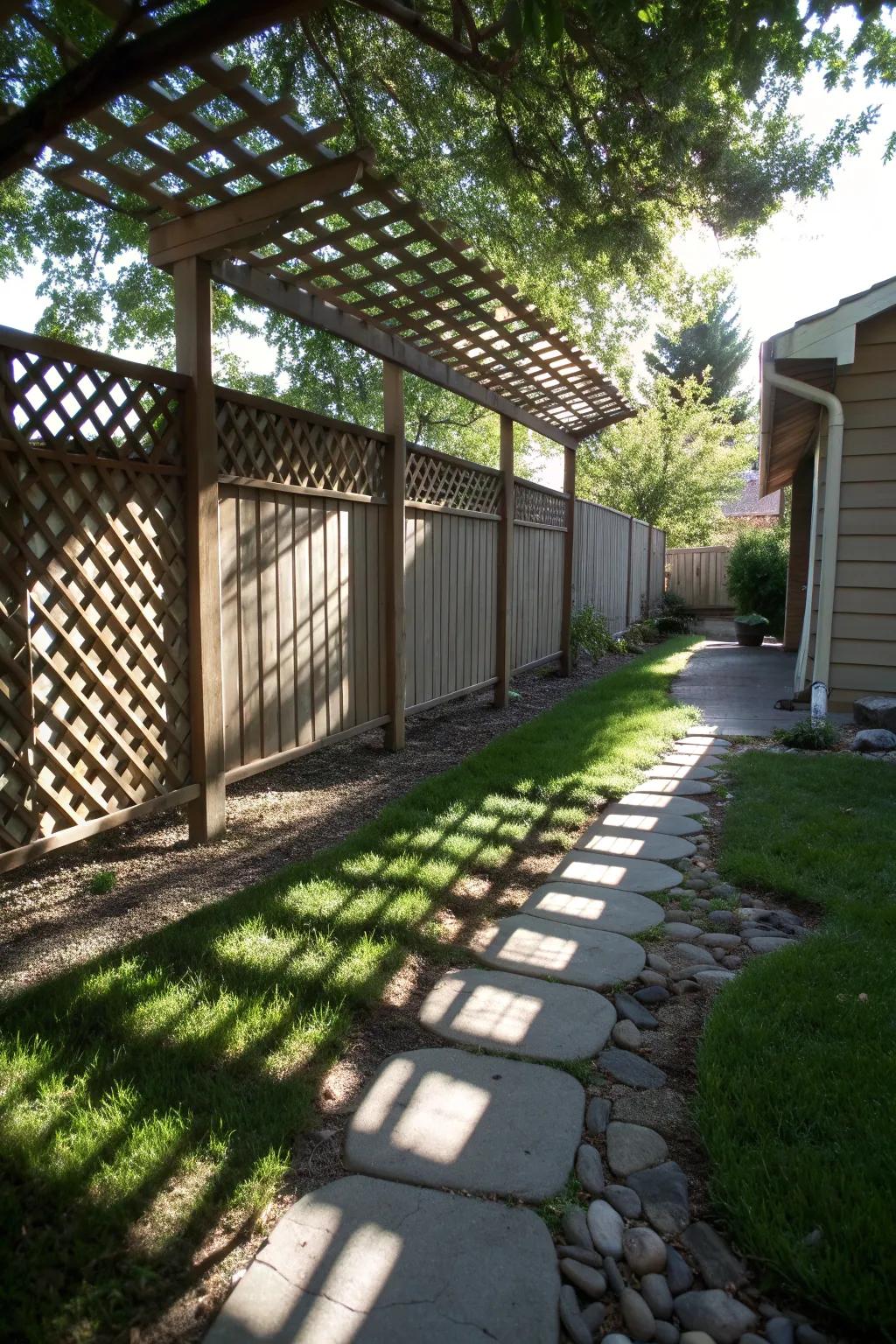 Lattice structures provide artistic shade and visual interest.