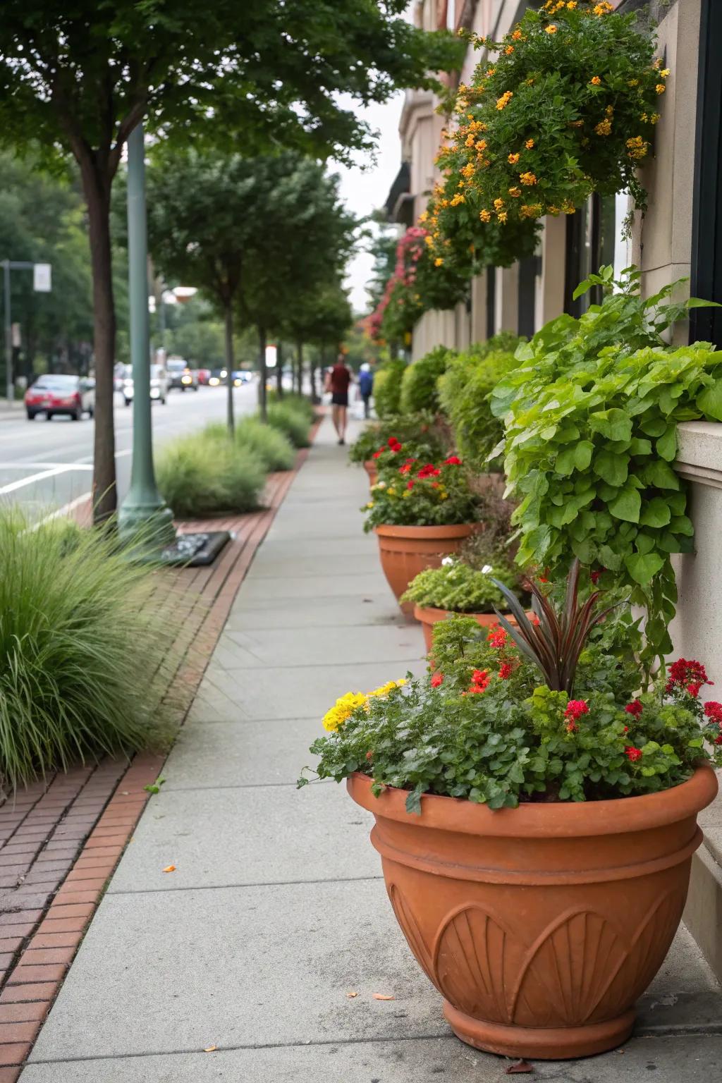 Terracotta pots bring a Mediterranean feel.