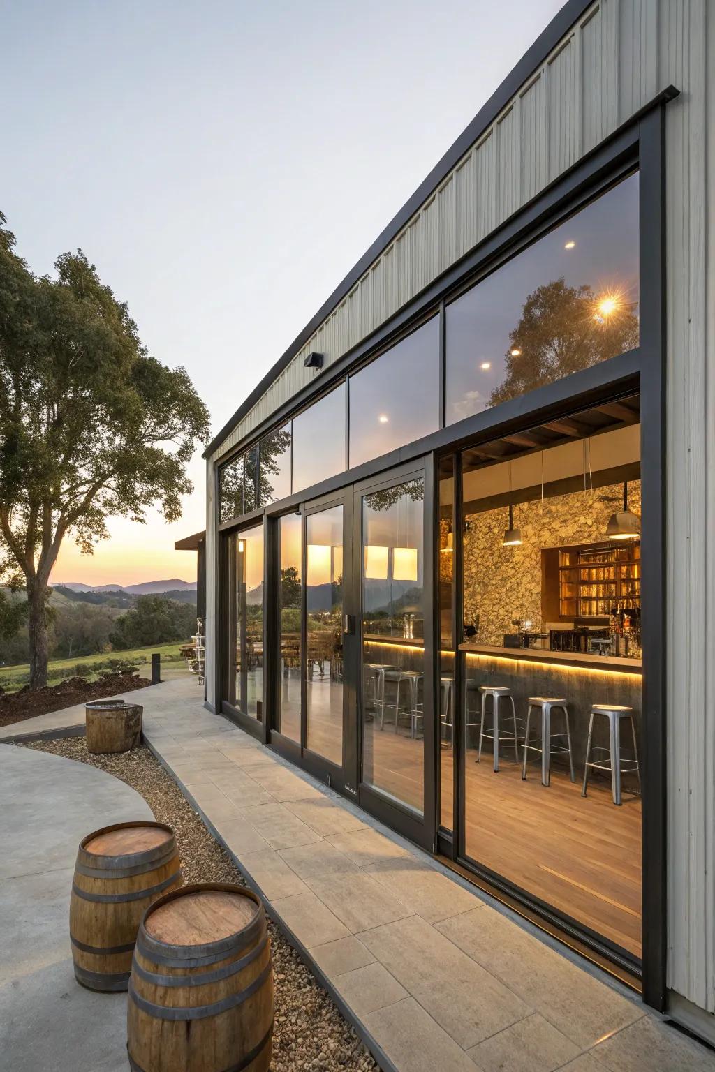 Open-air design with large doors making a silo bar feel spacious.