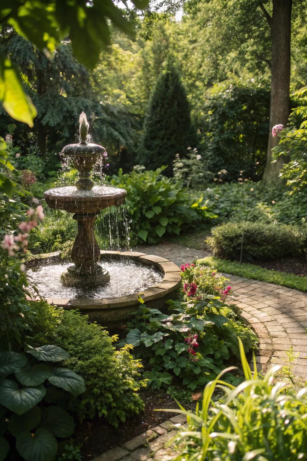 A tranquil garden fountain providing soothing sounds.