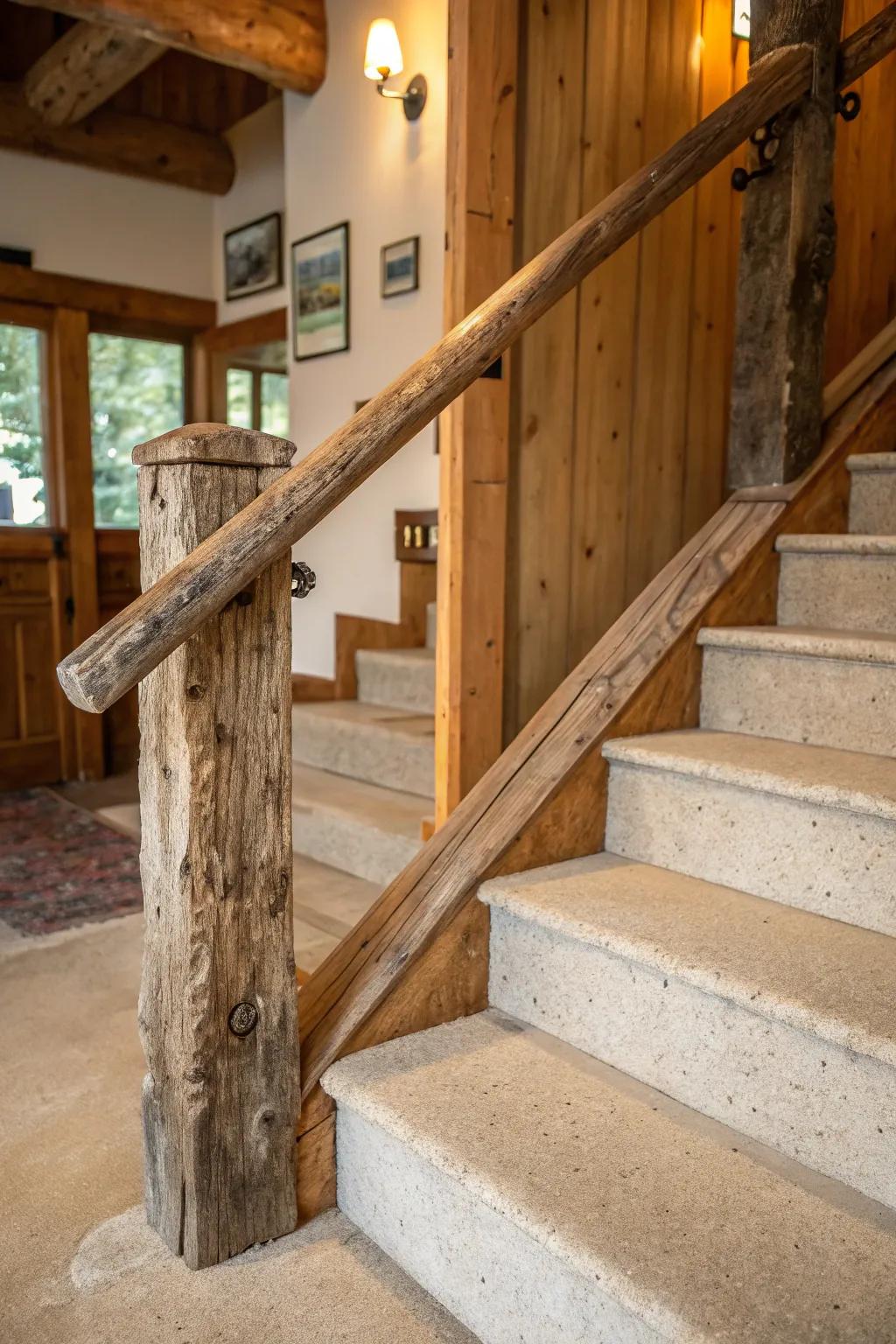 Reclaimed wood adds warmth and history to these concrete steps.