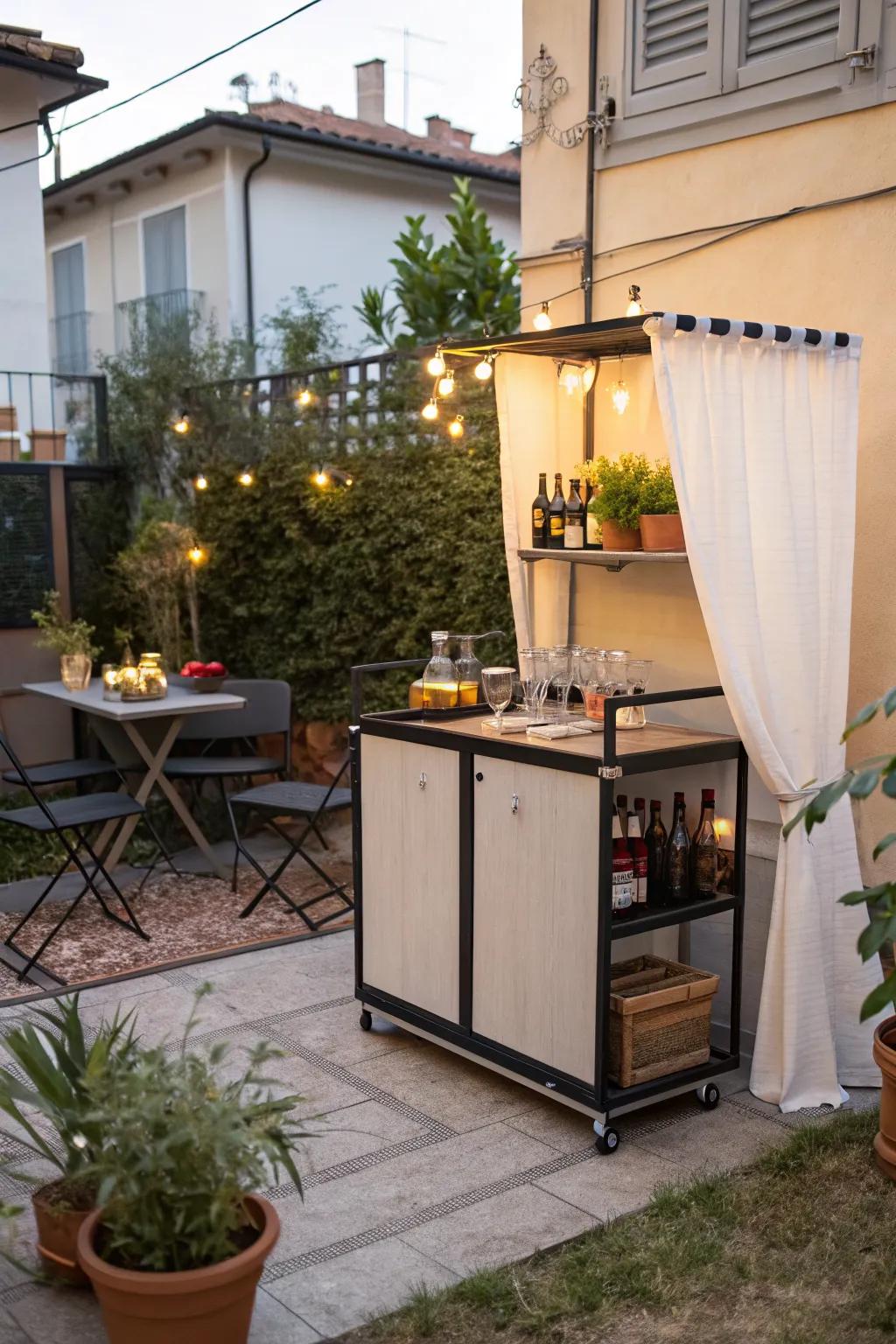 A pop-up bar station for flexibility in compact outdoor areas.