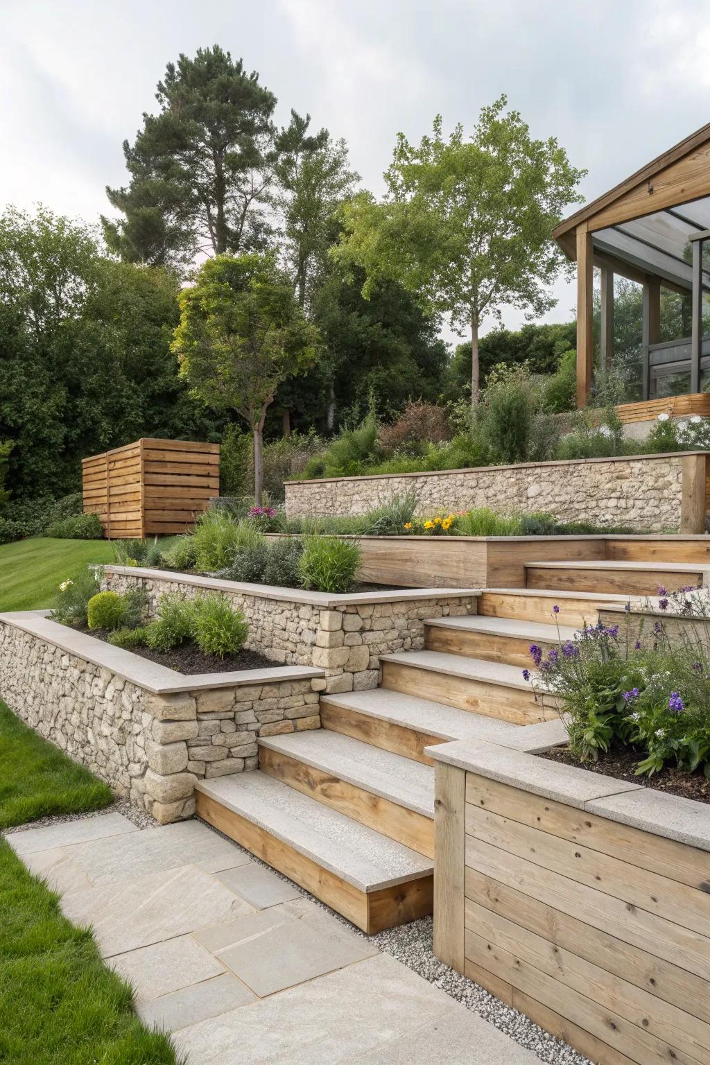 Sleek, modern rendered tiers using eco-friendly materials.